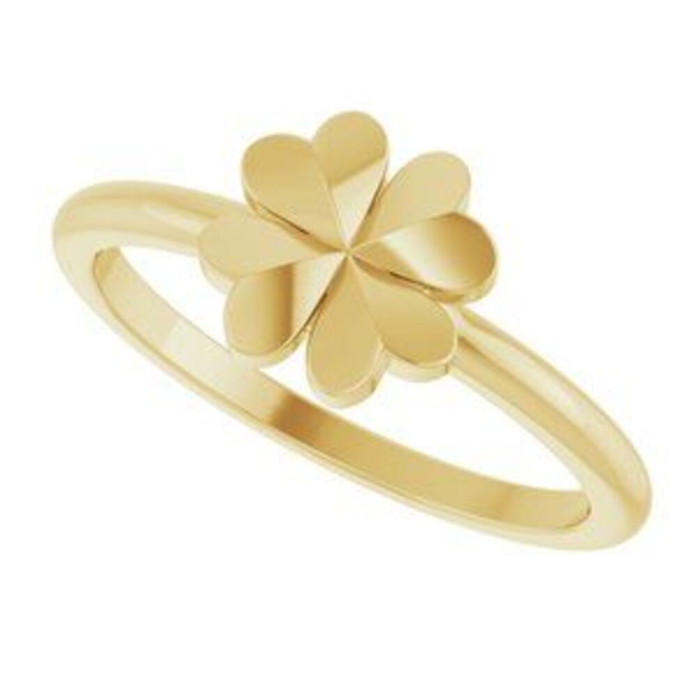 14k Yellow Four-Leaf Clover Stackable Ring - image 5